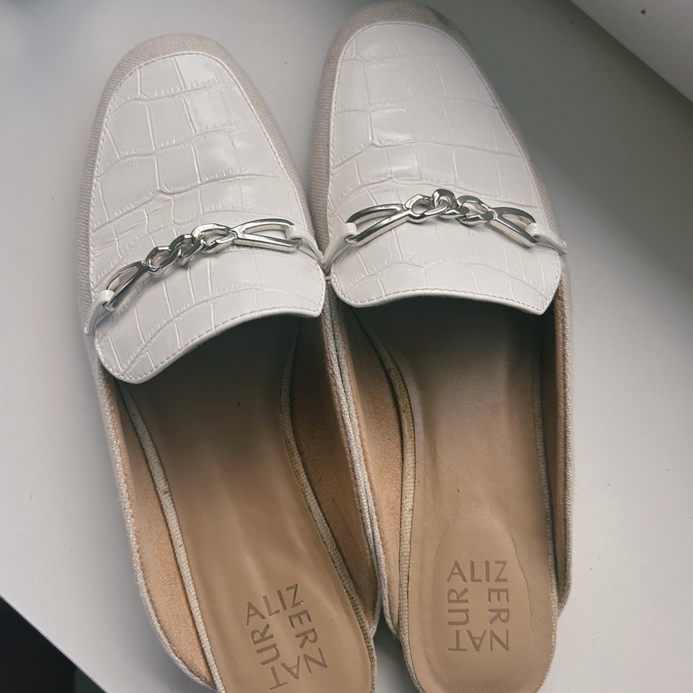 White Croc-Embossed Loafers